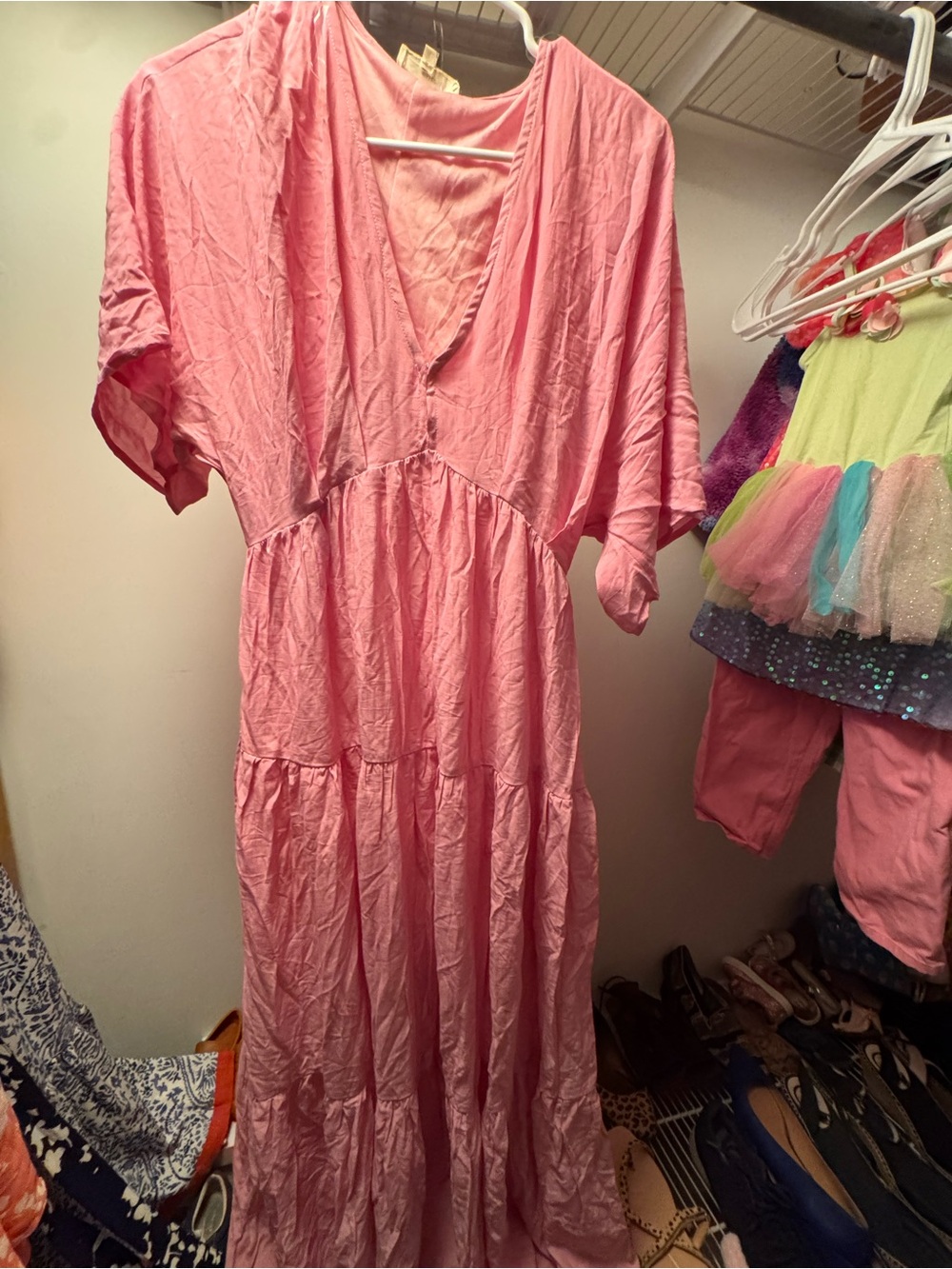Women’s ' Pink Tiered V-Neck Dress